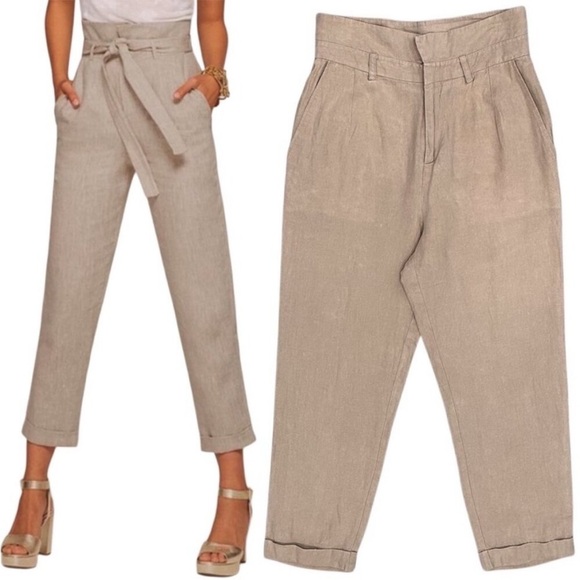Reformation Fisher Paperbag Linen Pant Straight Leg Cuffed Ankle High Waisted - Picture 1 of 12